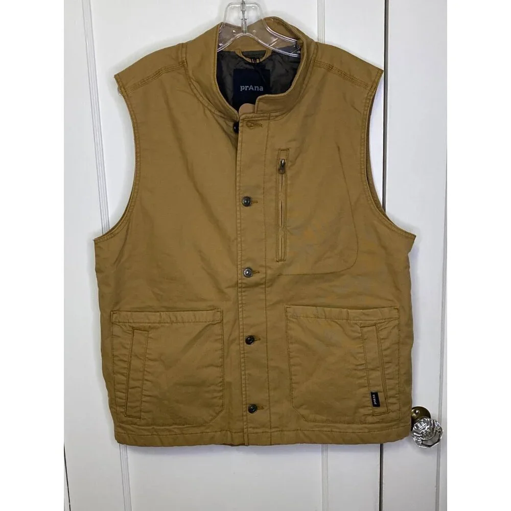 Prana Men's Trembly Canvas Stetch Insulated  Vest - Size L Embark Brown MSRP $14